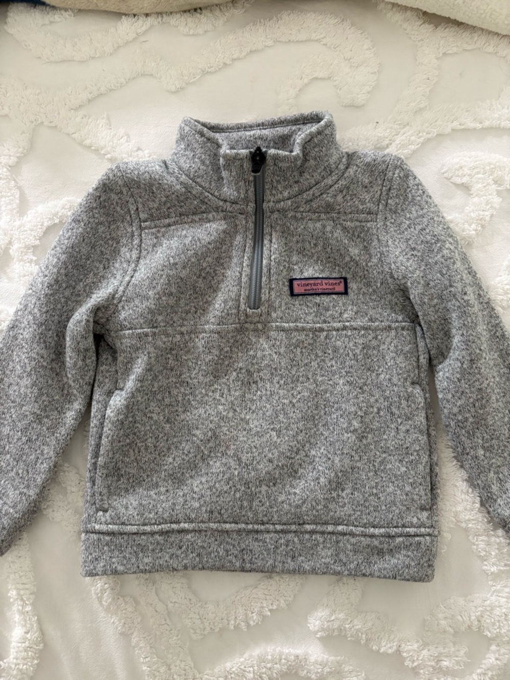 Vineyard Vines Kids Grey Heather Half-Zip Pullover with Logo Patch EUC